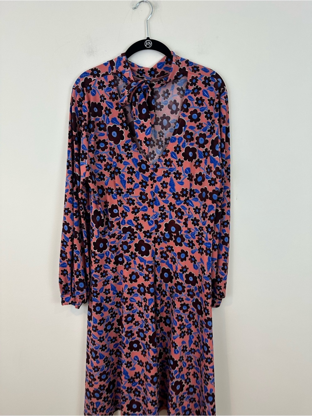 Eloquii Floral Long-Sleeve Midi Dress in Pink and Blue Tie Back Size 16 - Picture 5 of 7